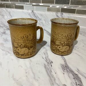 Vintage Dunoon Scotland Stoneware mugs bunny rabbit‎ & deer woodland animals